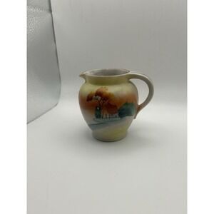 Vintage Nippon‎ Porcelain Hand Painted Creamer Pitcher Landscape Scene Morimura